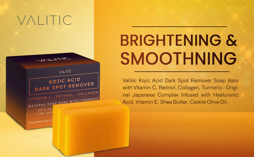 Kojic Acid Dark Spot Remover Soap Bars with Vitamin C, Retinol, Collagen, Turmeric - Original Japanese Complex Infused with Hyaluronic Acid, Vitamin E, Shea Butter, Castile Olive Oil (2 Pack)
