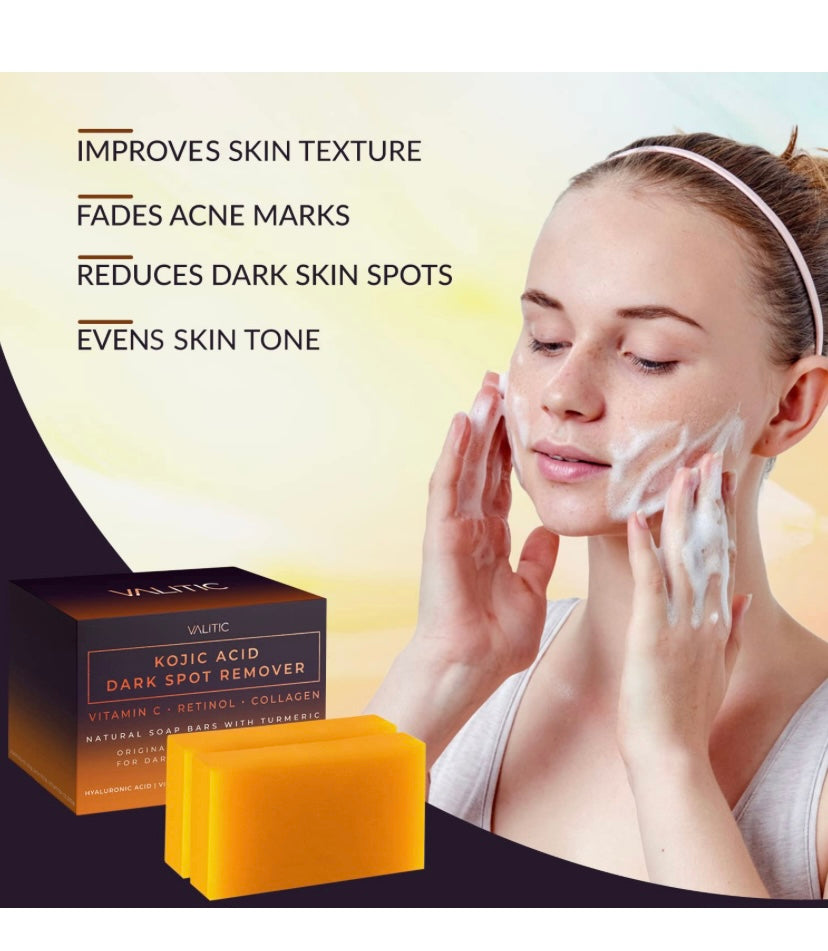 Kojic Acid Dark Spot Remover Soap Bars with Vitamin C, Retinol, Collagen, Turmeric - Original Japanese Complex Infused with Hyaluronic Acid, Vitamin E, Shea Butter, Castile Olive Oil (2 Pack)