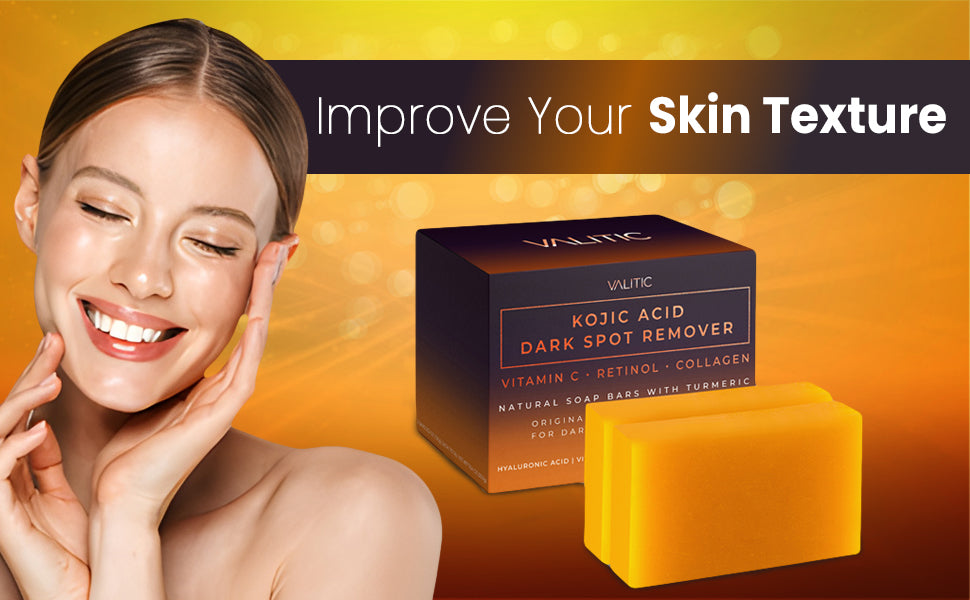 Kojic Acid Dark Spot Remover Soap Bars with Vitamin C, Retinol, Collagen, Turmeric - Original Japanese Complex Infused with Hyaluronic Acid, Vitamin E, Shea Butter, Castile Olive Oil (2 Pack)